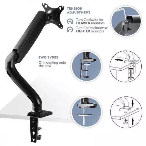 Ergonomic M1 Aluminum Gas Spring Monitor Desk Mount Stand-gallery-2