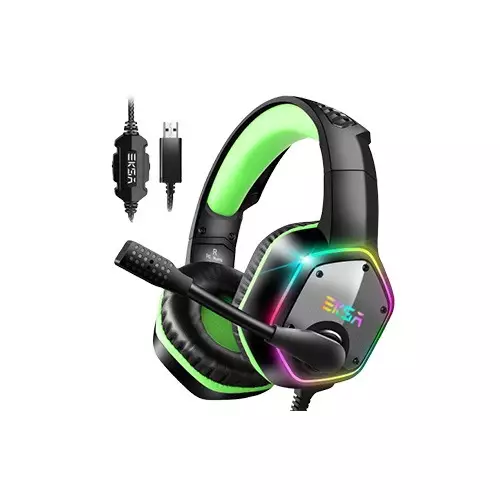 EKSA E1000 Noise Cancelling Wired 7.1 Surround USB Gaming Headset (Green)