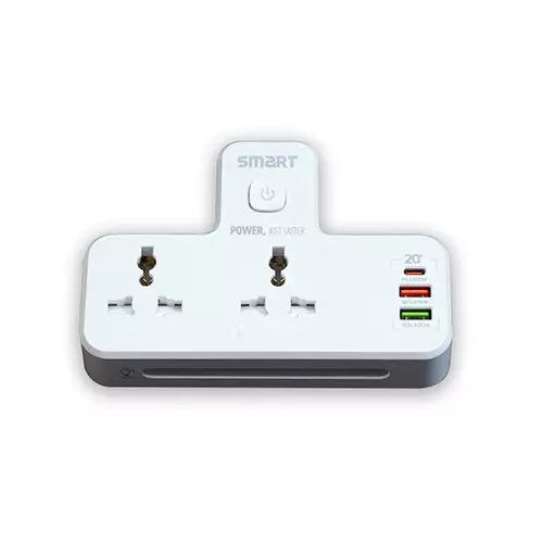 SMART SEE-MP23L 2-Outlet Portable Extension Power Strip with USB Fast Charging & Night Lamp