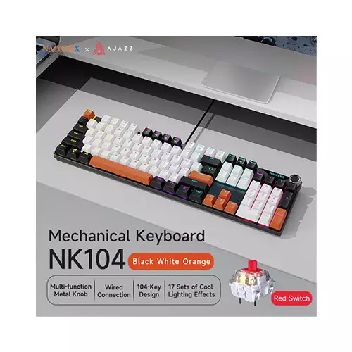 AJAZZ NK104 RGB Hot-Swappable Mechanical Keyboard - Black White Orange (AS Red Switch)-gallery-1