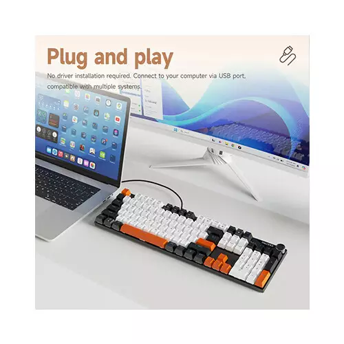 AJAZZ NK104 RGB Hot-Swappable Mechanical Keyboard - Black White Orange (AS Red Switch)-gallery-2
