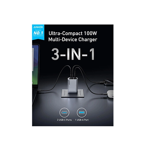 Anker Prime 100W GaN 3 Ports USB-C Fast Charger - 1