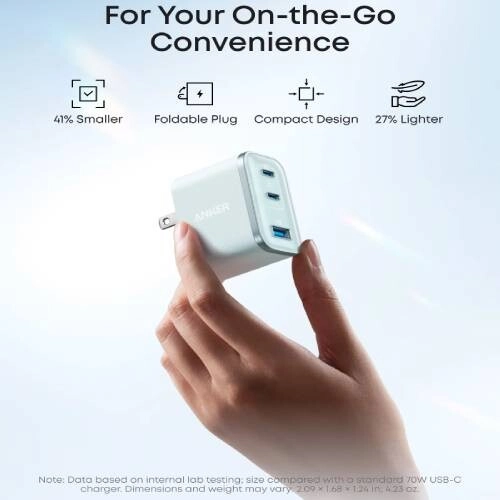 Anker Nano 70W 3 Port White Charger Adapter - 1