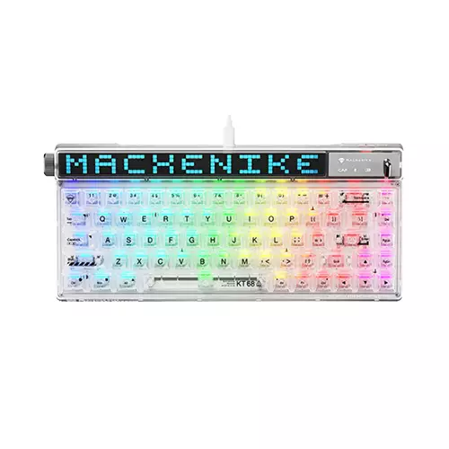 MACHENIKE KT68 WITH SCREEN HOTSWAPPABLE WIRELESS TRI-MODE RGB MECHANICAL KEYBOARD (WHITE TRANSPARENT)