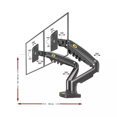 North Bayou F160 9KG Max Payload Dual Monitor Desk Mount-2