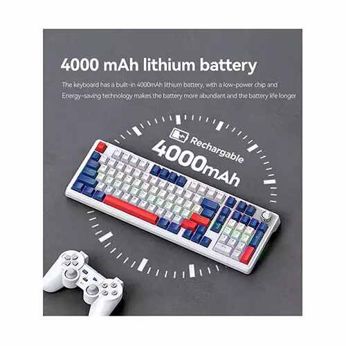 T-WOLF T78 RGB Tri Mode Red Switch Mechanical Gaming Keyboard (White)-gallery-2