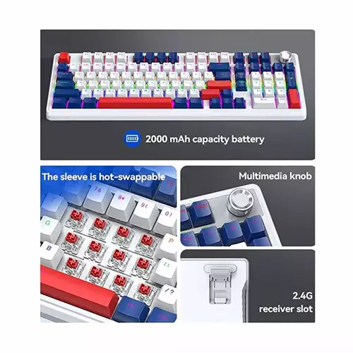 T-WOLF T78 RGB Tri Mode Red Switch Mechanical Gaming Keyboard (White)-gallery-3