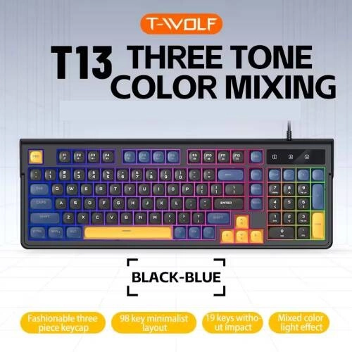 T-WOLF T13 Black Mixed Color Keycaps Gaming Keyboard - 1