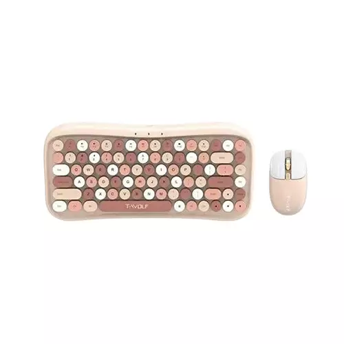 T-Wolf TF660 Wireless Keyboard Mouse Combo (Milk Tea)