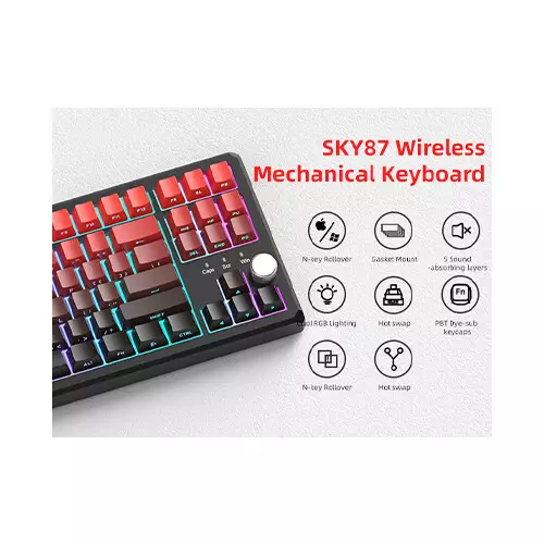 Magegee SKY87 Tri-mode Side-printed Gasket Mounted Mechanical Keyboard (Red & Black)-gallery-3