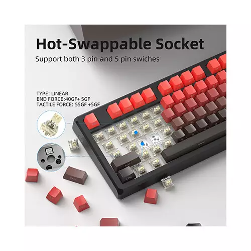 Magegee SKY87 Tri-mode Side-printed Gasket Mounted Mechanical Keyboard (Red & Black)-gallery-2
