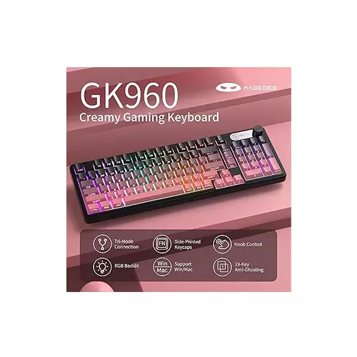 MageGee GK960 Tri-Mode RGB Gaming Keyboard (Black Pink)-gallery-2