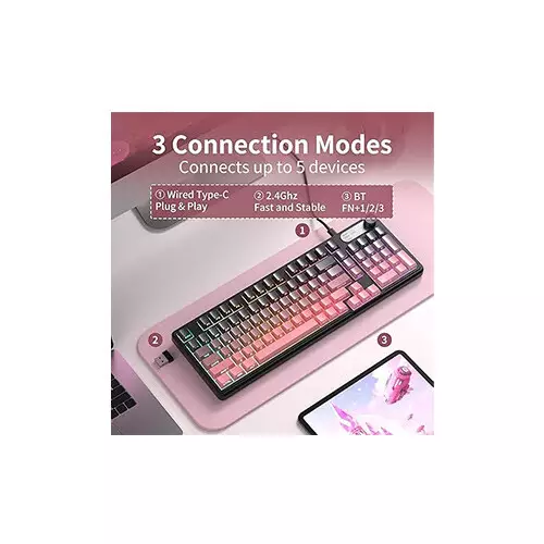 MageGee GK960 Tri-Mode RGB Gaming Keyboard (Black Pink)-gallery-3