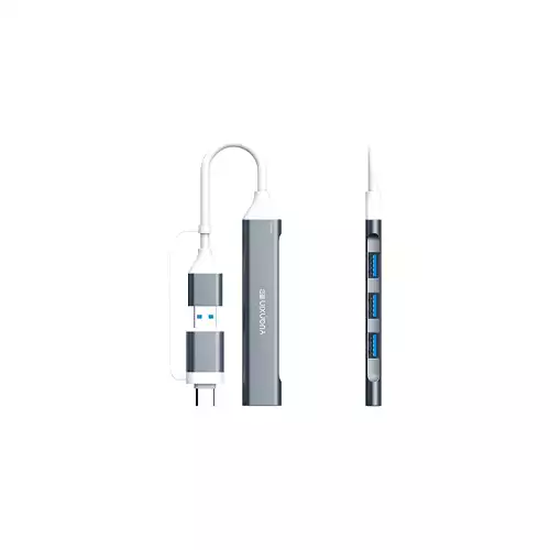 Yuanxin USB & Type-C Male to Quad USB Female Silver Hub