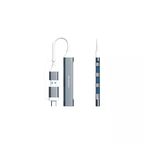 Yuanxin USB & Type-C Male to Quad USB Female Silver Hub