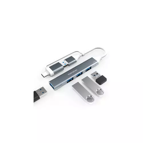 Yuanxin USB & Type-C Male to Quad USB Female Silver Hub-gallery-1