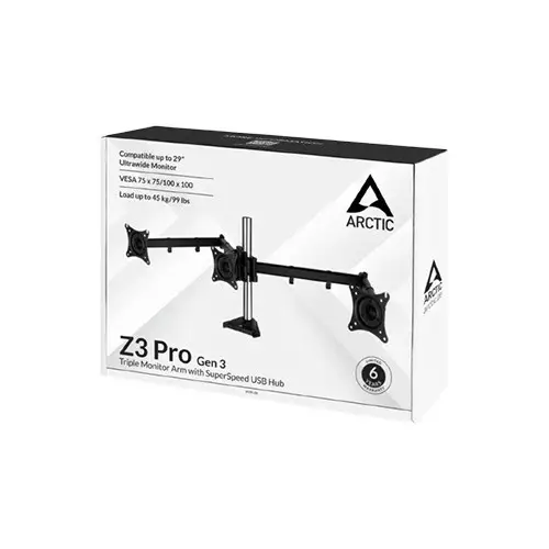 Arctic Z3 PRO Gen3 Desk Mount Triple Monitor with USB HUB Arm-gallery-12
