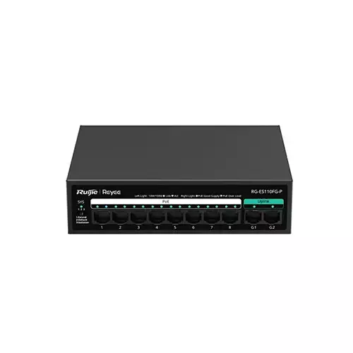 Ruijie RG-ES110FG-P 8-Port 10/100 Mbps and 2-Port Gigabit Unmanaged PoE Switch
