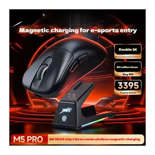 Lingbao M5 Pro Max 8KHz Ultra-Fast Tri-Mode Wireless Gaming Mouse - Black-gallery-1