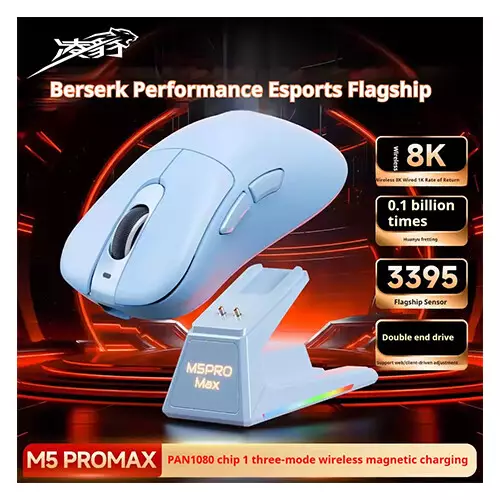 Lingbao M5 Pro Max 8KHz Ultra-Fast Tri-Mode Wireless Gaming Mouse - Blue-gallery-1