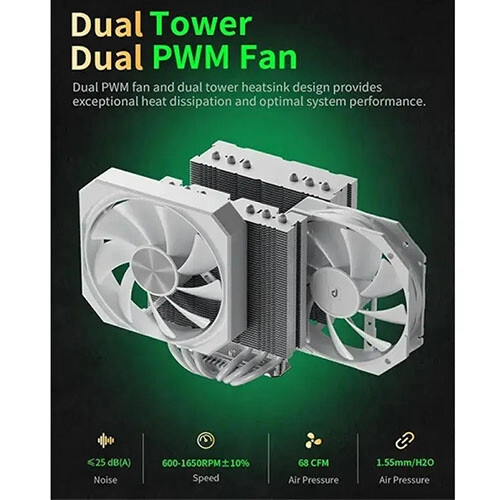 upHere UP2T6 Dual-Tower CPU Air Cooler (White) - 1