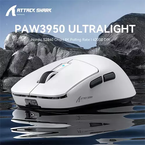 ATTACK SHARK R6 8K Tri-Mode 42000 DPI Gaming Mouse (White)-gallery-1