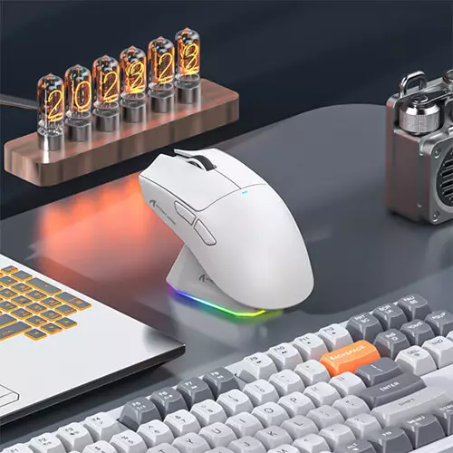 Attack Shark X11 22000 DPI Tri-Mode Gaming Mouse with RGB Charging DOCK (White)-gallery-1