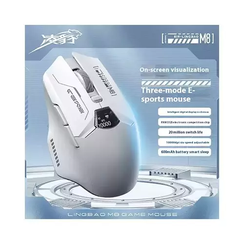 LINGBAO M8 Tri-Mode Wireless Gaming Mouse with Display (White)-1