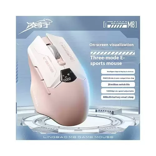 LINGBAO M8 Tri-Mode Wireless Gaming Mouse with Display (Pink)-gallery-1