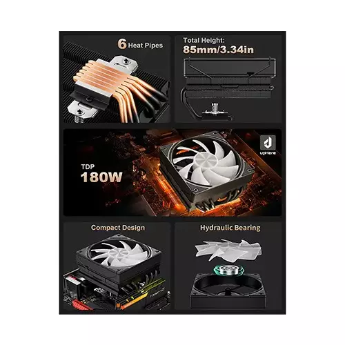 upHere H85KC6 ARGB CPU Air Cooler (Black)-2