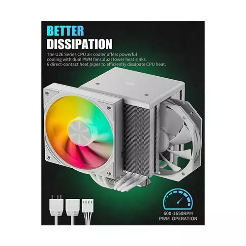 upHere UE2TC6 ARGB CPU Air Cooler (White)-1