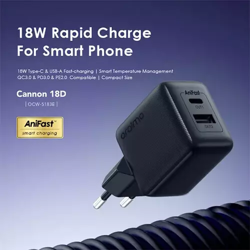 Oraimo Cannon 18D OCW-5183E+C53 18W QC & PD3.0 PE20 Wall Charger with Type-C Cable-gallery-1