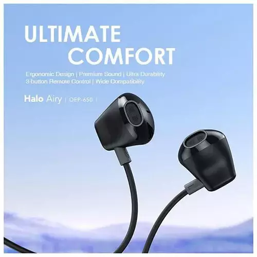 Oraimo Halo Airy Type-C Half In-ear Wired Earphone (Black)-gallery-1