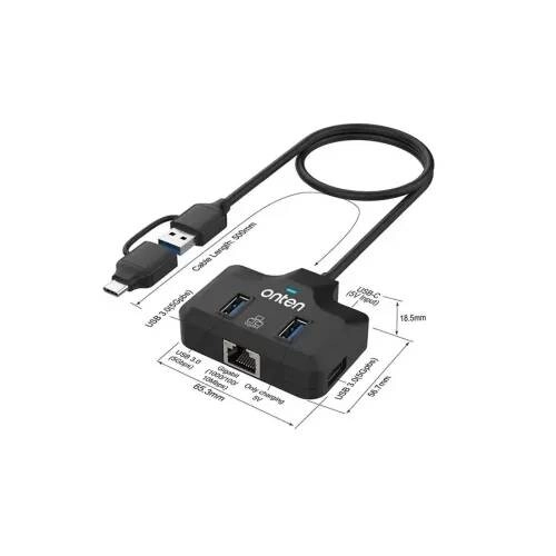Onten OTN-UCA5311 5-in-2 USB Hub with LAN Adapter - 2