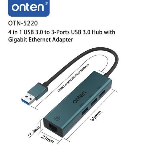 Onten OTN-5220 4-in-1 USB Hub with LAN Adapter - 2