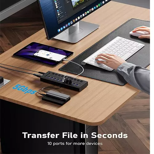 Lemorele TC119 10-in-1 USB 3.0 HUB with Powered Adapter - 2