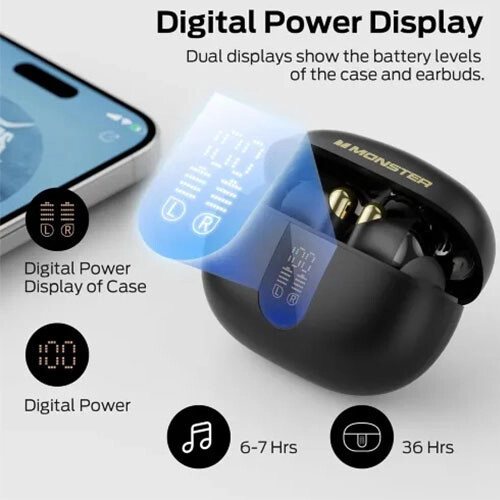 Monster N-Lite 211 TWS Bluetooth Earbuds (Black) - 1