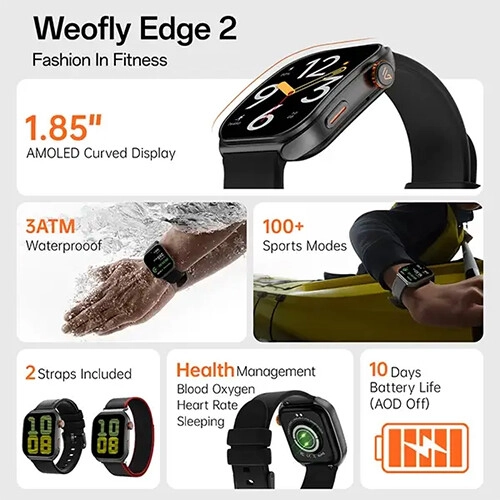 Weofly Edge 2 1.85 Inch AMOLED Outdoor Sports & Fitness Smartwatch (Gold) - 1