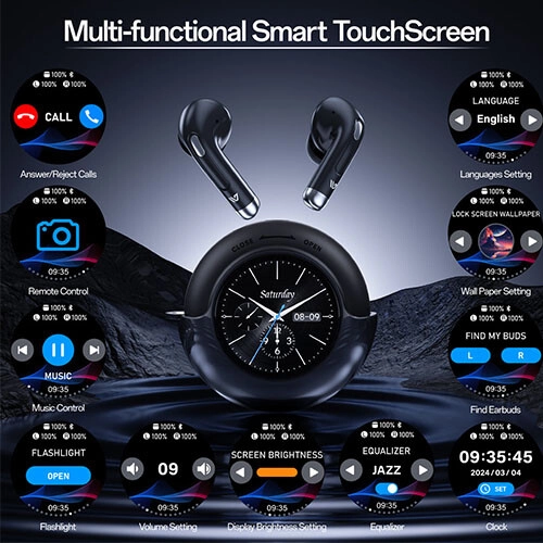 Weofly LifeFits Earbuds with 1.28 Inch Smart Touch Screen (Black) - 2