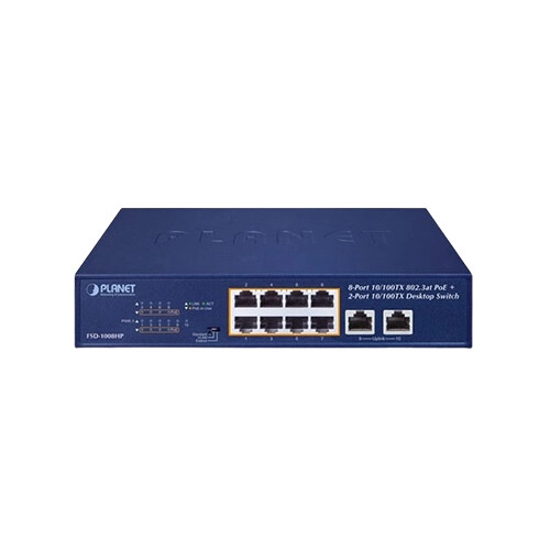 Planet FSD-1008HP 8-Port 10/100TX 802.3at PoE + 2-Port 10/100TX Desktop Switch - 1