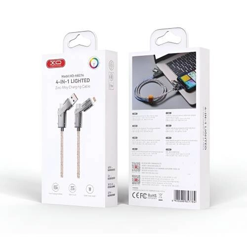 XO NB276 4-in-1 USB-C Lightning 60W 1m Gray Cable - 1