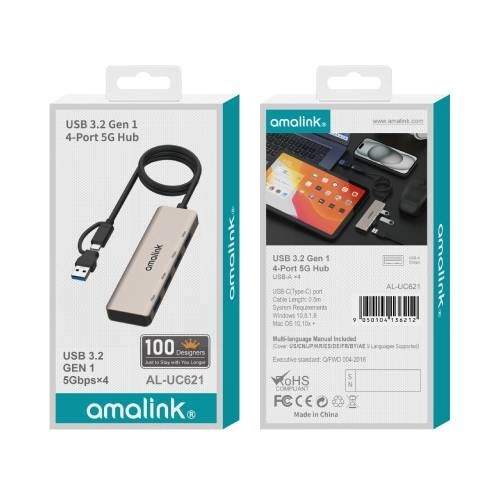 Amalink AL-UCA621 USB 3.2 Gen 1 4-Port 5G Hub - 1