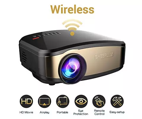 Cheerlux C6 Mini LED TV Projector Support Wifi Wireless Airplay, Screen Share with HDMI USB For Home Theater