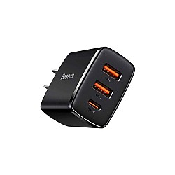 BASEUS COMPACT QUICK CHARGER PORTABLE 2U+C THREE PORTS 30W WALL CHARGING ADAPTER