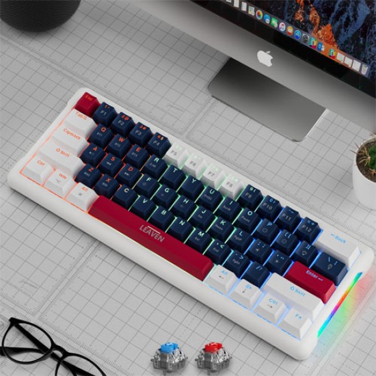 LEAVEN K610 WIRED HOT-SWAPPABLE GAMING MECHANICAL KEYBOARD WHITE BLUE
