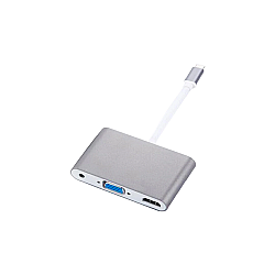 Yuanxin Type-C Male to HDMI, VGA & 3.5mm Female Silver Converter