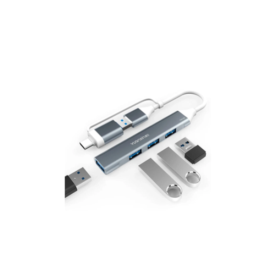 Yuanxin USB & Type-C Male to Quad USB Female Silver Hub