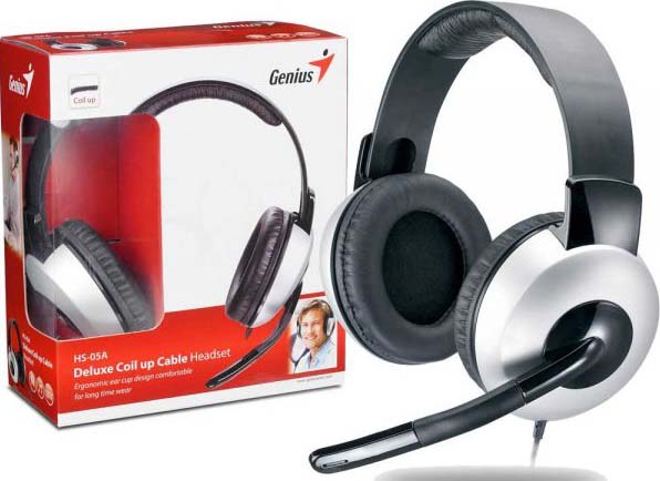 Genius HS-05A Headset with Rubber Microphone & Roll-up cable