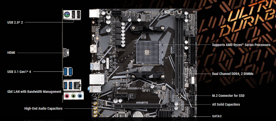 A520M K AMD AM4 ULTRA DURABLE MOTHERBOARD A520M K AMD AM4 ULTRA DURABLE MOTHERBOARD