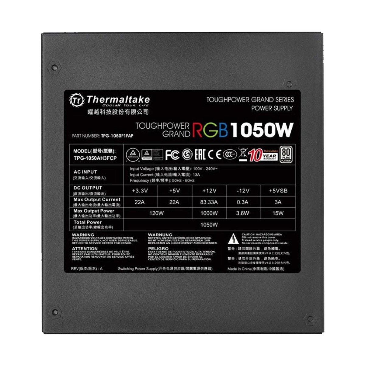 Thermaltake Toughpower Grand RGB 1050W Fully Modular 80 Plus Platinum Certified Power Supply
